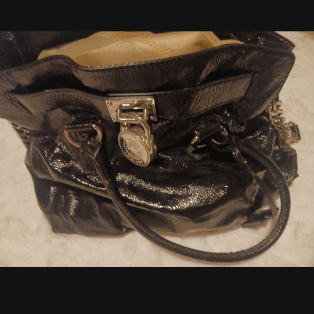 Michael Kors Shiny Black Satchel Style Bag